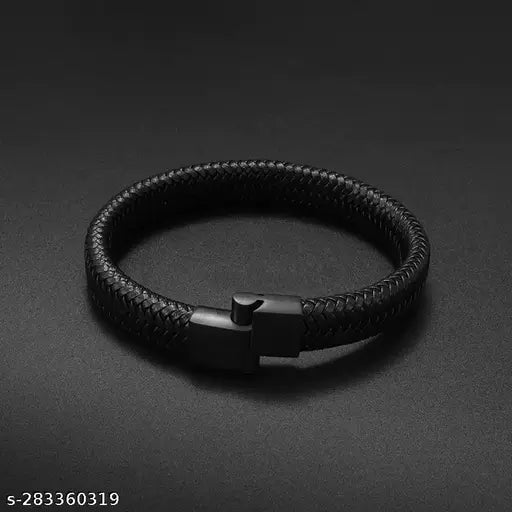 Thrillz Black Leather Bracelet For Men Stylish Magnetic Charm Bracelet For Men Boys