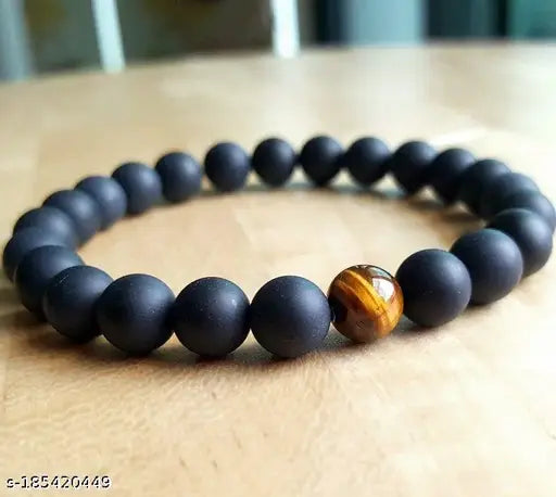 Black Onyx with Tiger Eye Single Stone Combination Beads Bracelet